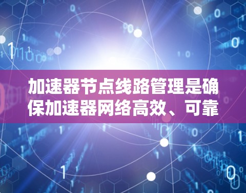 加速器节点线路管理是确保加速器网络高效、可靠运行的关键环节。以下是详细的管理步骤